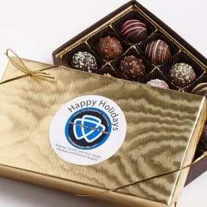 gold wrapped truffles assortment with logo sticker