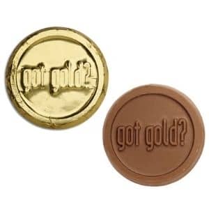 2 chocolate coins in gold foil.